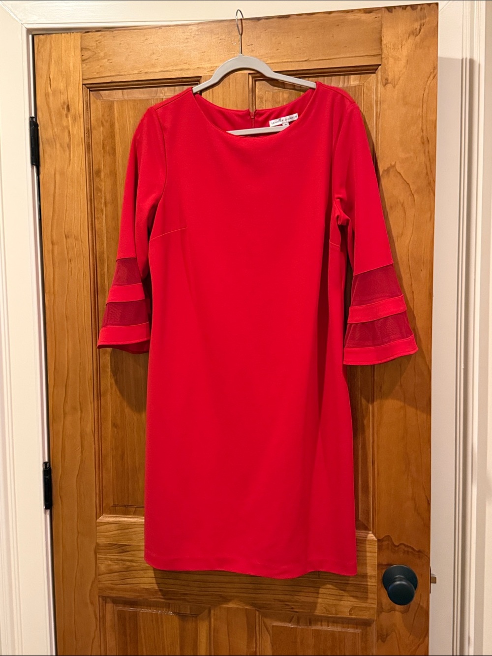 Sandra Darren Red Midi Shift Dress with Bell Sleeves